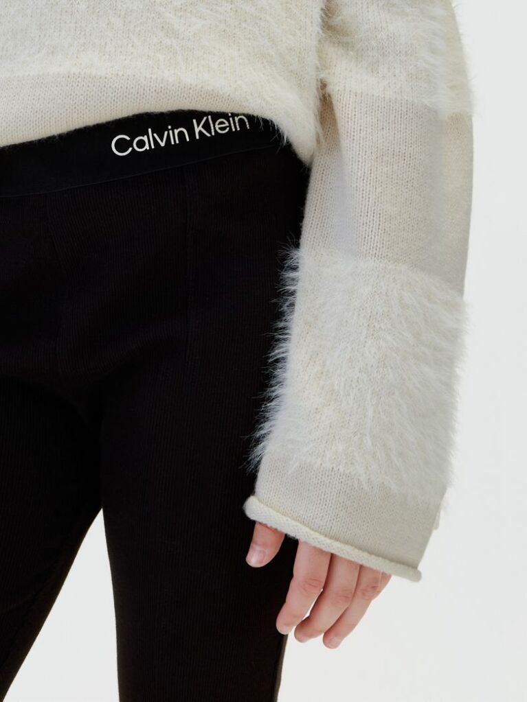 Black Rib-Knit Split Hem Flared Trousers  Girls