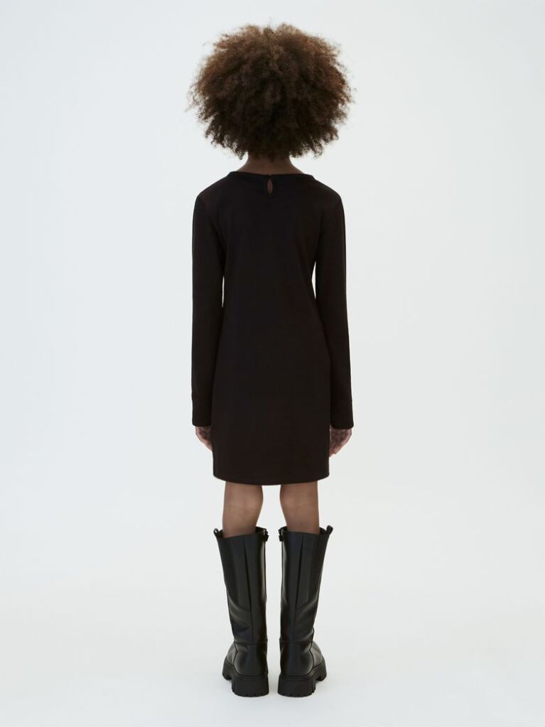 Black Rib-Knit Slim Long Sleeve Dress  Girls