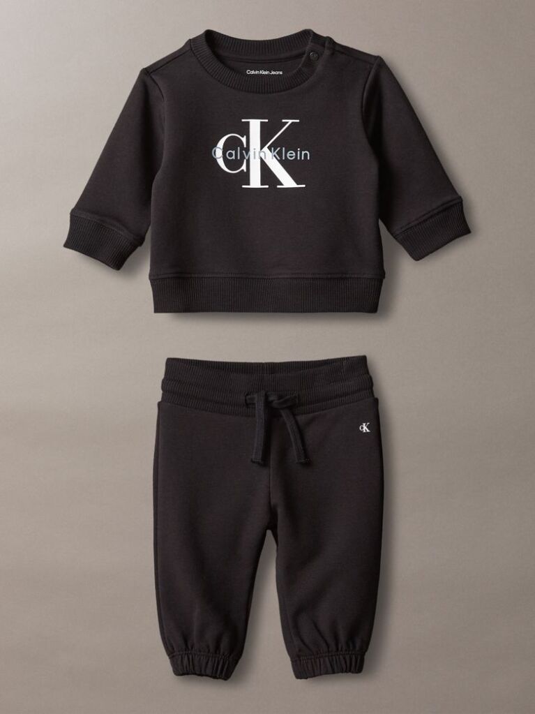 Black Monologo Sweatshirt And Joggers Set  Newborn