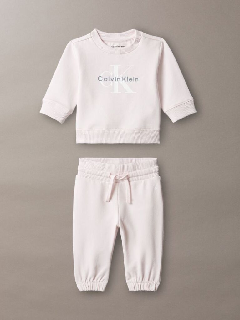 Pink Monologo Sweatshirt And Joggers Set  Newborn