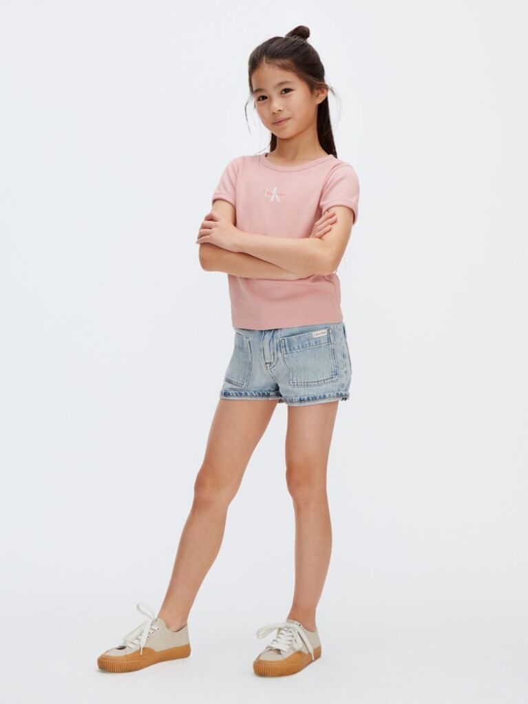 Pink Ribbed Logo Baby Tee  Girls