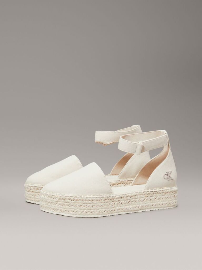 White Canvas Platform Espadrilles  Women