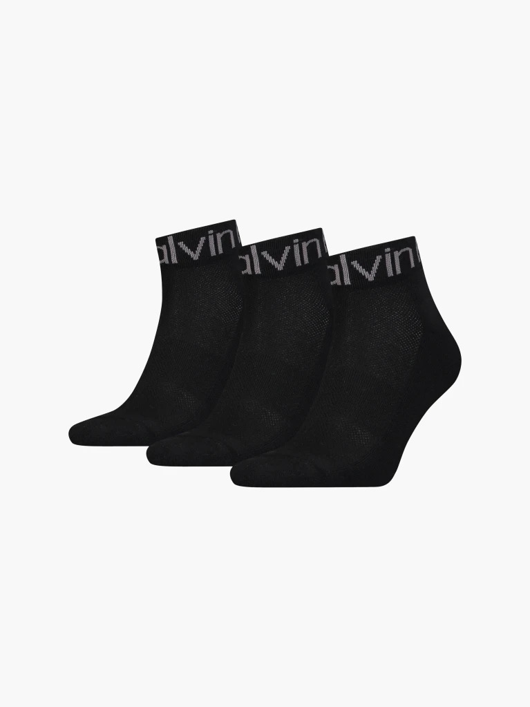 Black 3 Pack Logo Ankle Socks  Men