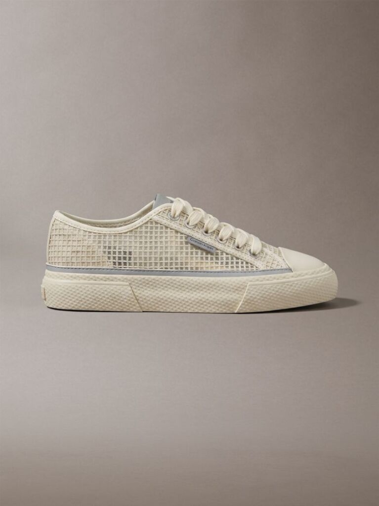 Beige Raffia Vulcanised Sneakers  Women
