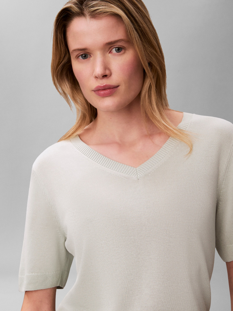 Green Fine Gauge Viscose Vneck Tee  Women