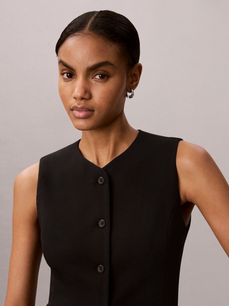 Black Tailored Button-Through Vest  Women