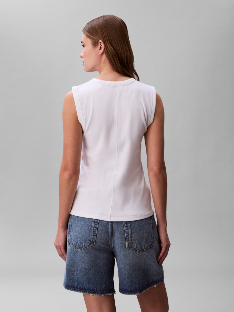 White Logo Patch Ribbed Tank Top  Women
