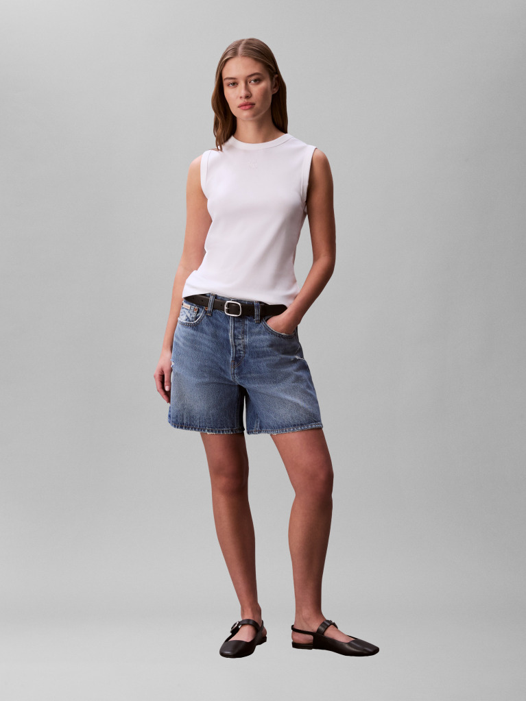 White Logo Patch Ribbed Tank Top  Women