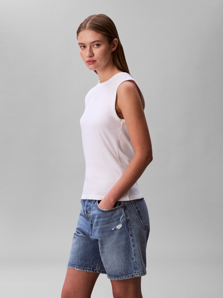 White Logo Patch Ribbed Tank Top  Women