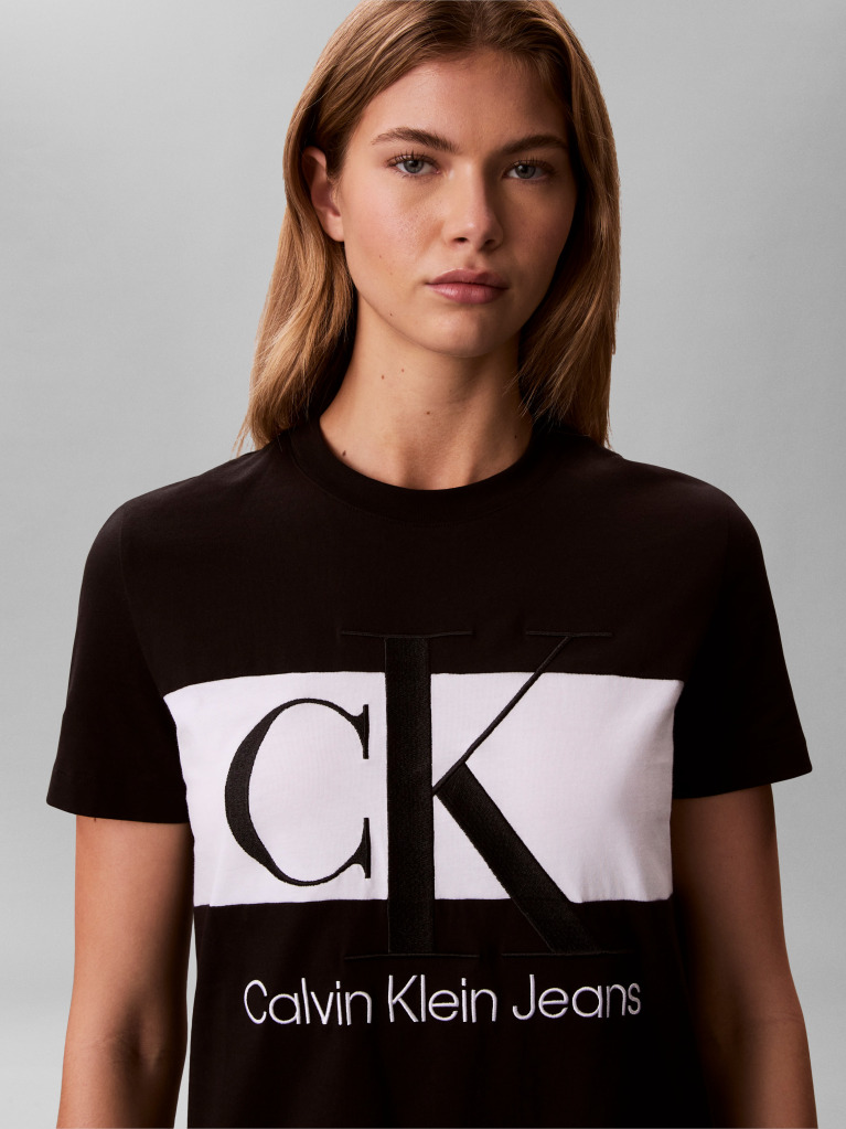 Black Colour-Blocked Logo T-Shirt Dress  Women