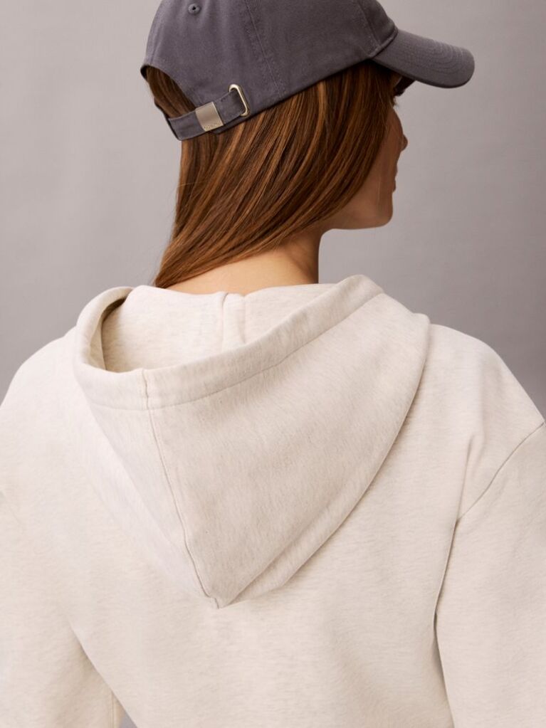 Beige Cropped Logo Elastic Zip Hoodie  Women