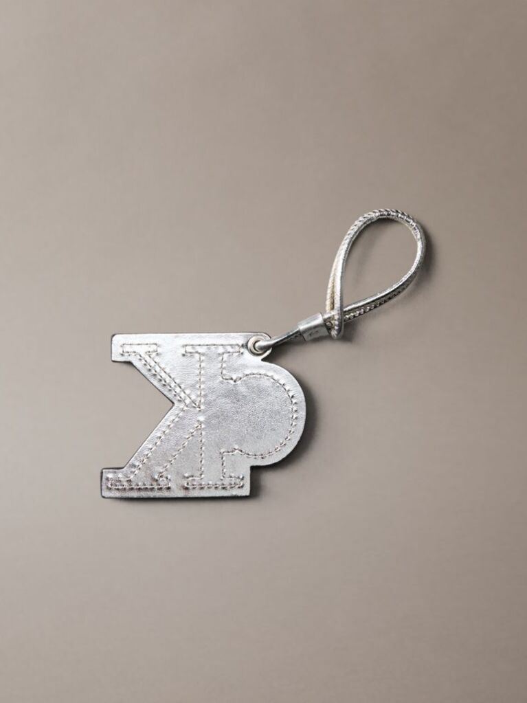 Silver Metallic Monogram Patch Bag Charm With Leather  Women