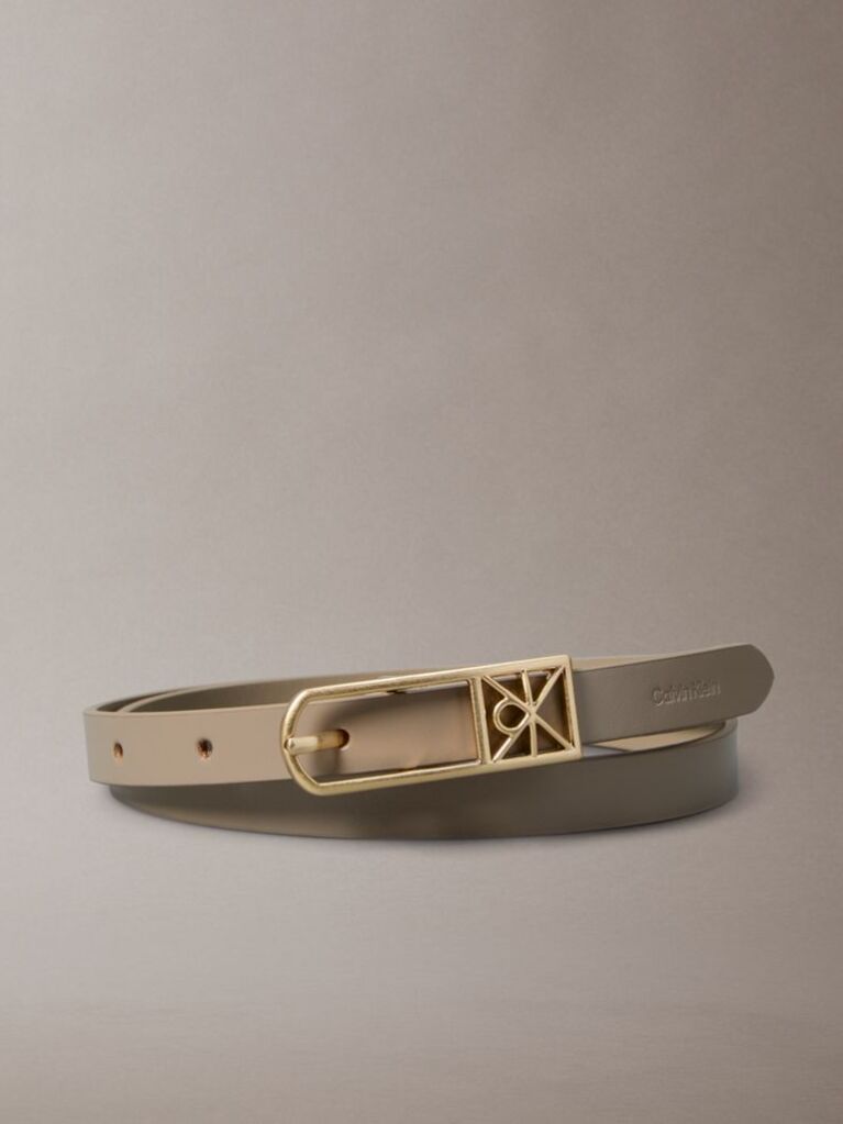 Beige Slim Emblem Logo Buckle Belt  Women