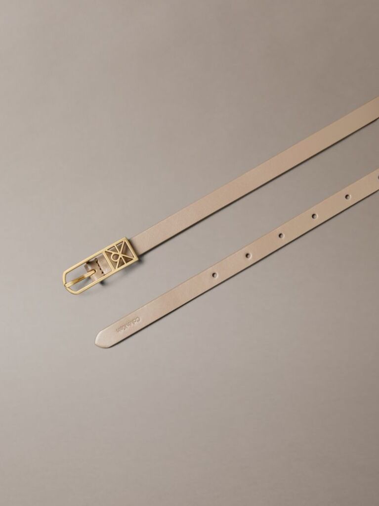 Beige Slim Emblem Logo Buckle Belt  Women