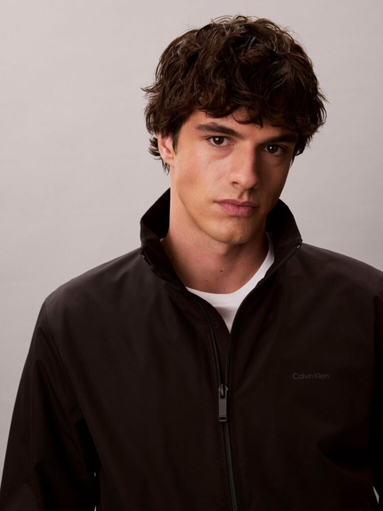 Black Stand-Up Collar Zip-Thru Windbreaker  Men