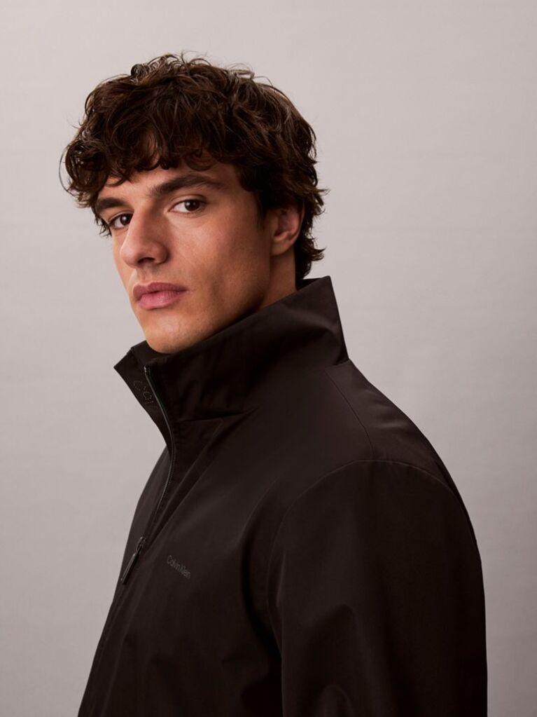 Black Stand-Up Collar Zip-Thru Windbreaker  Men