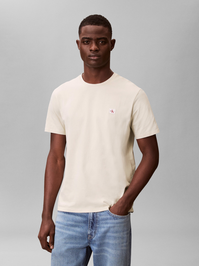 Beige Cotton Badge T-shirt  Men
