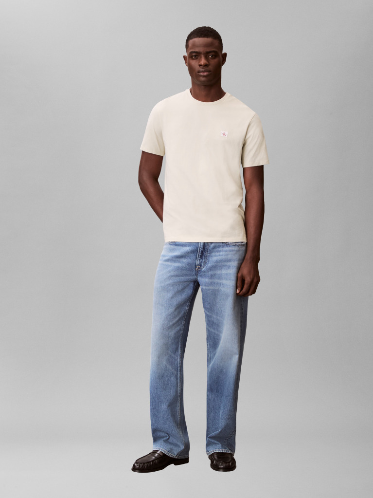Beige Cotton Badge T-shirt  Men