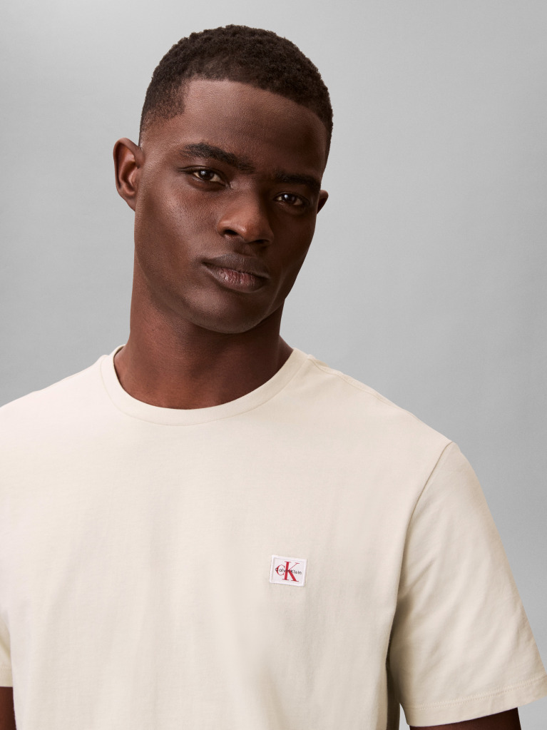 Beige Cotton Badge T-shirt  Men
