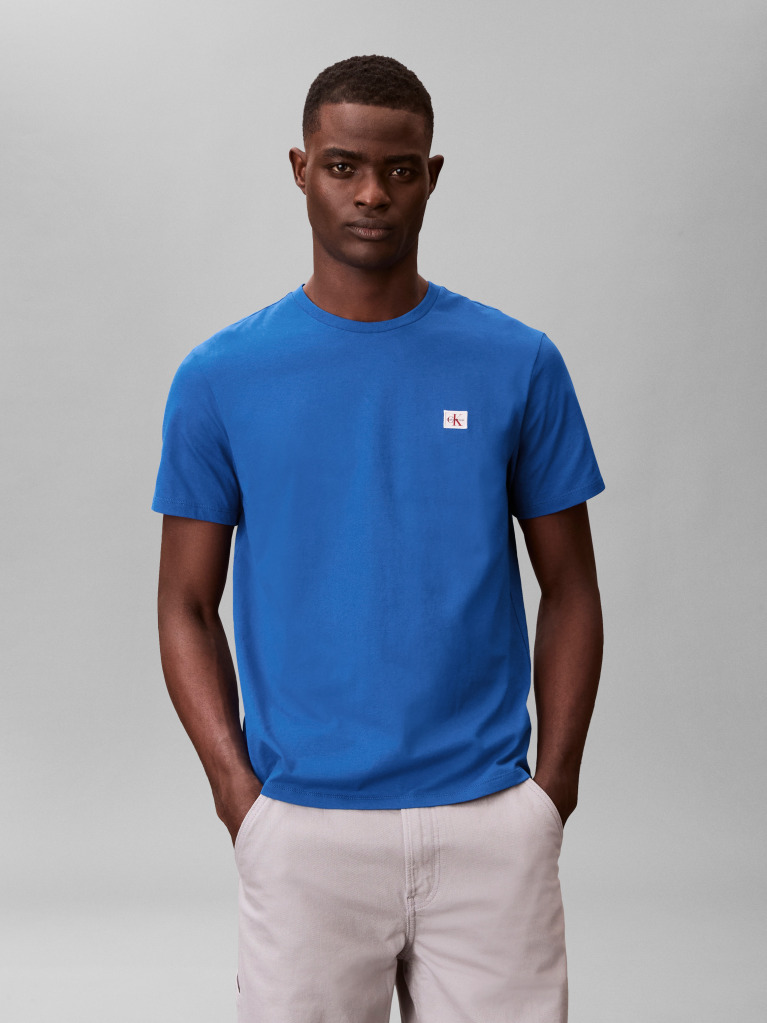Blue Cotton Badge T-shirt  Men