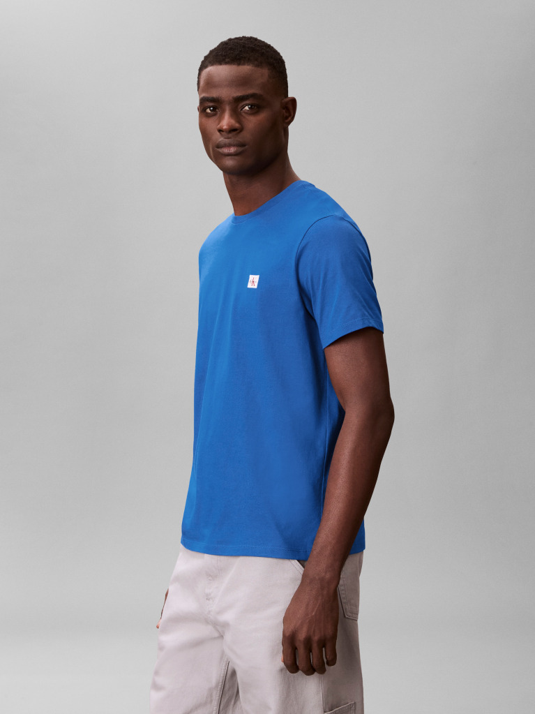 Blue Cotton Badge T-shirt  Men