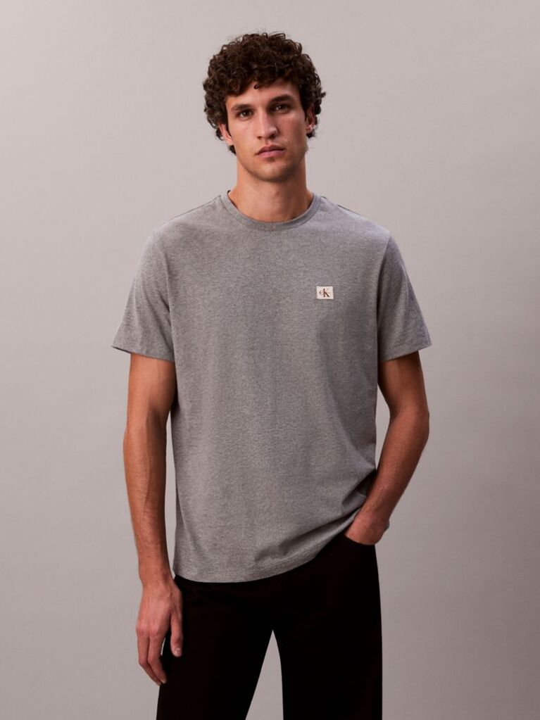 Grey Cotton Badge T-shirt  Men