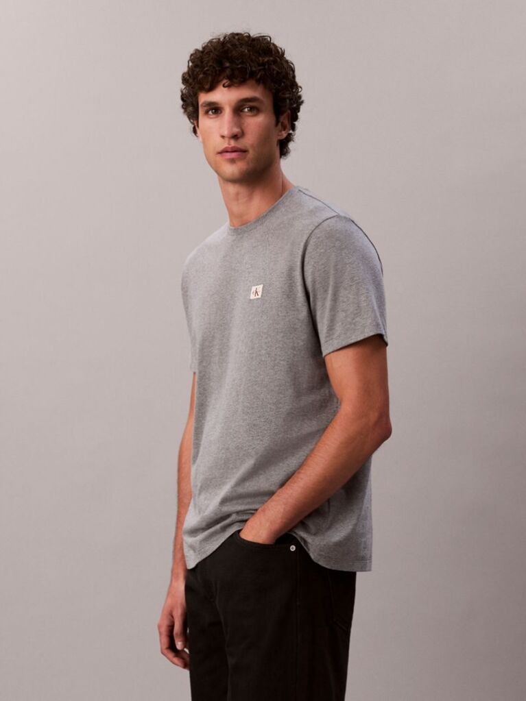 Grey Cotton Badge T-shirt  Men