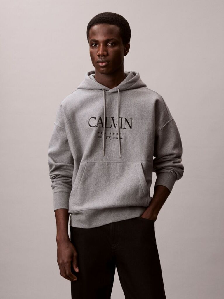 Grey Premium Fleece Calvin Graphic Hoodie  Men
