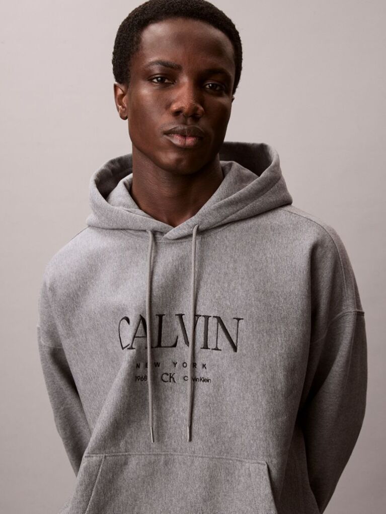 Grey Premium Fleece Calvin Graphic Hoodie  Men
