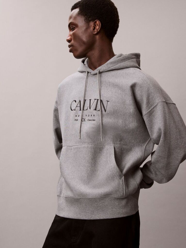 Grey Premium Fleece Calvin Graphic Hoodie  Men