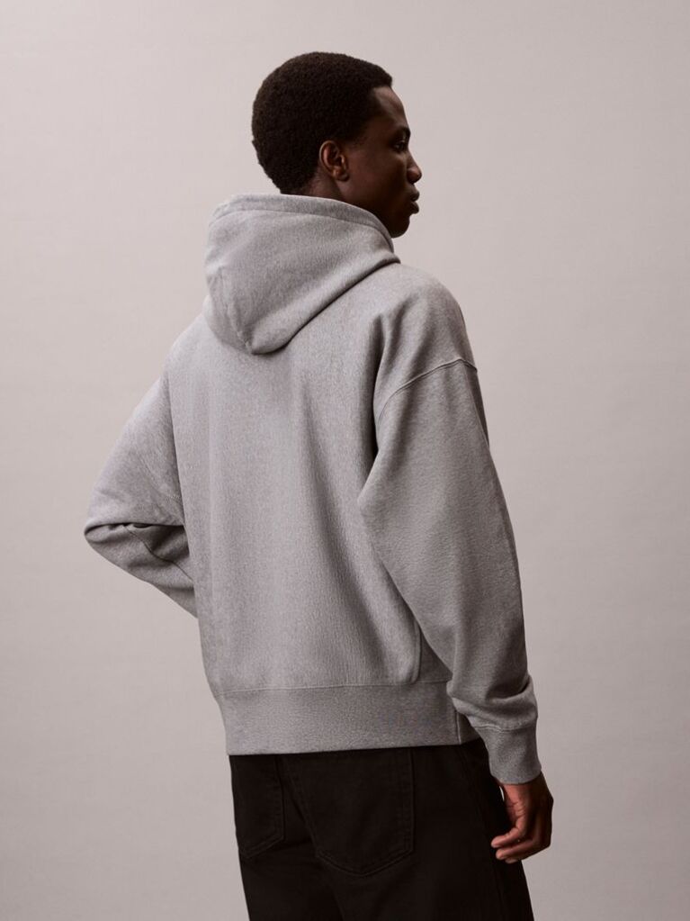 Grey Premium Fleece Calvin Graphic Hoodie  Men