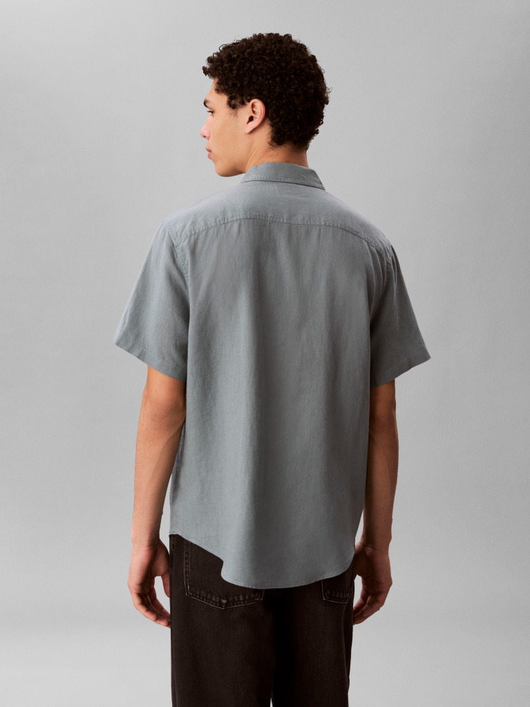 Grey Short Sleeve Solid Causal Linen Classic Shirt  Men