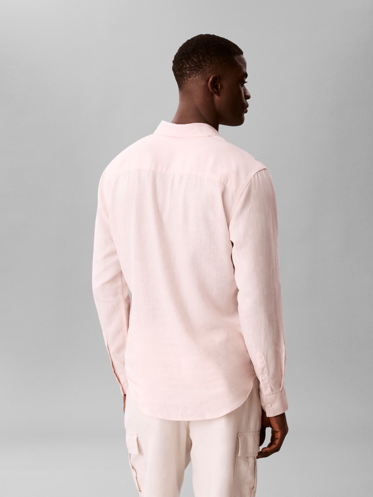 Orange Long Sleeve Solid Casual Linen Classic Shirt  Men