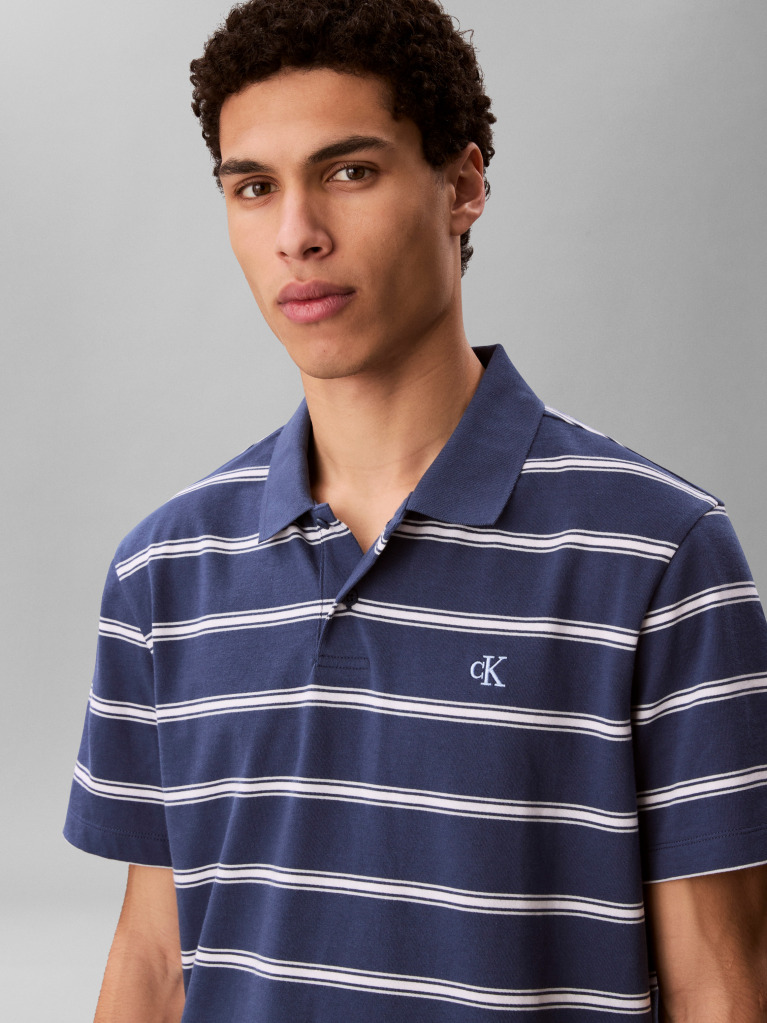 Blue Short Sleeve Jersey Stripe Polo Shirt  Men