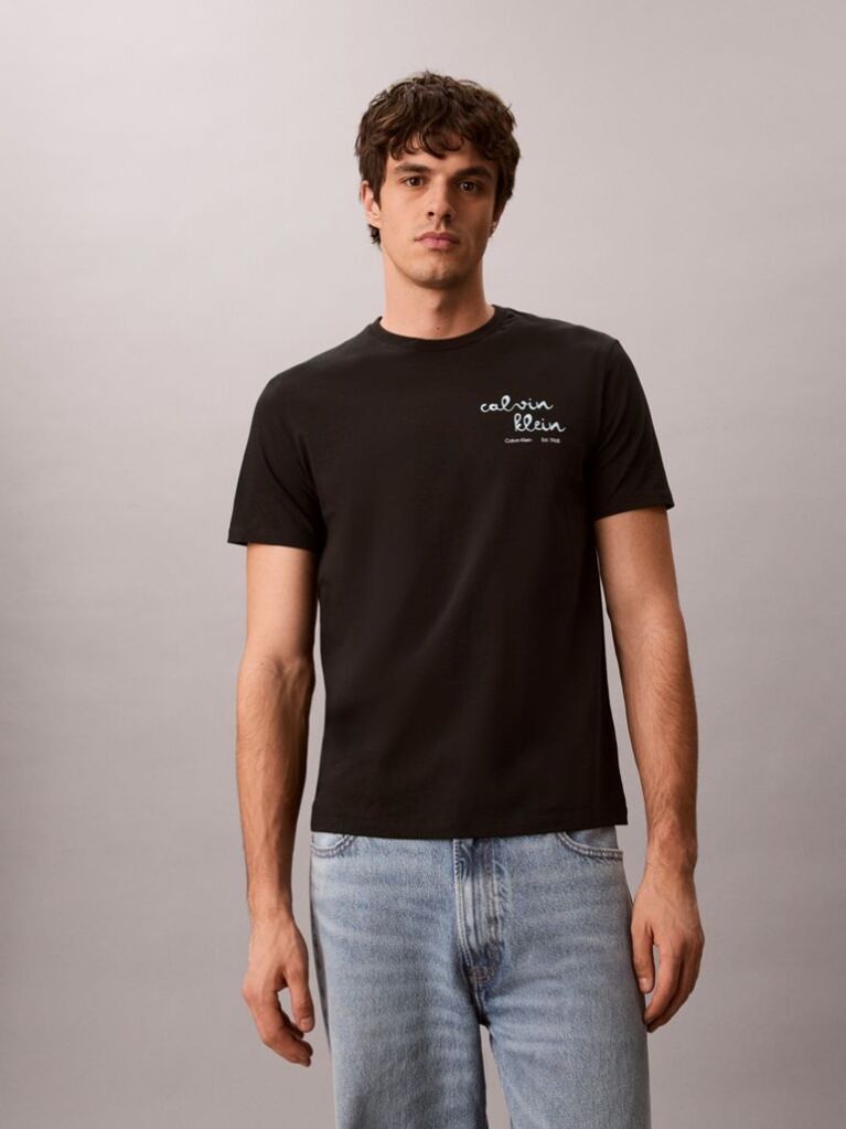 Black Logo Graphic Crew Neck T-Shirt  Men