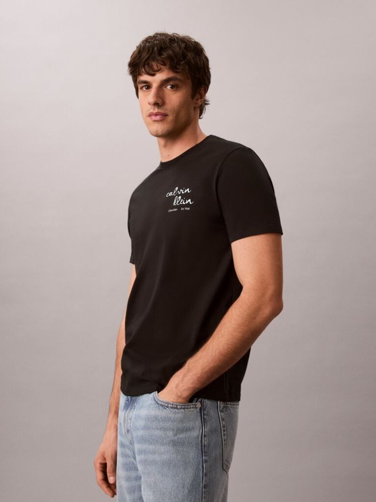 Black Logo Graphic Crew Neck T-Shirt  Men