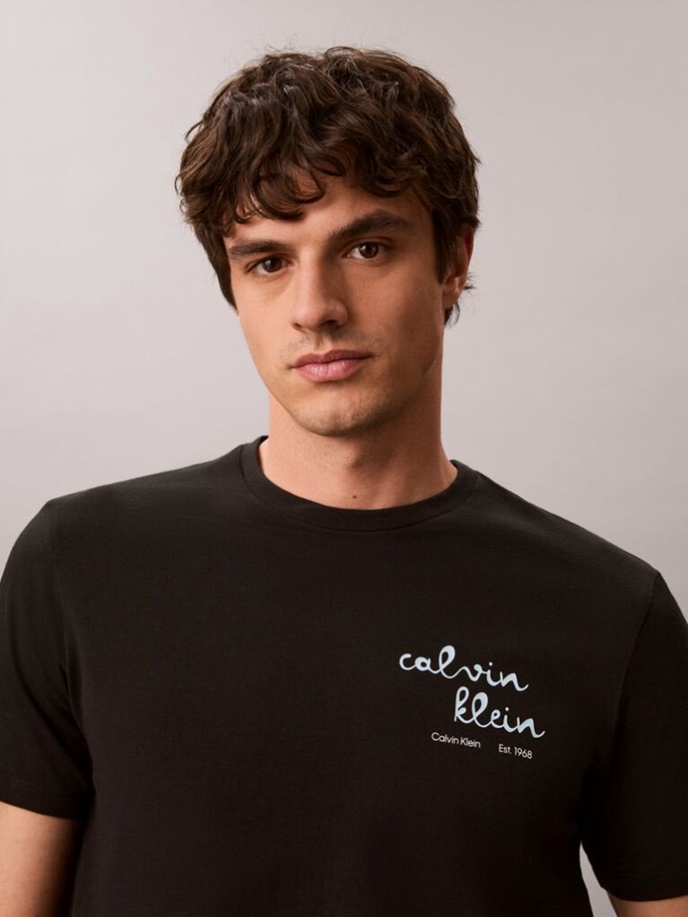 Black Logo Graphic Crew Neck T-Shirt  Men