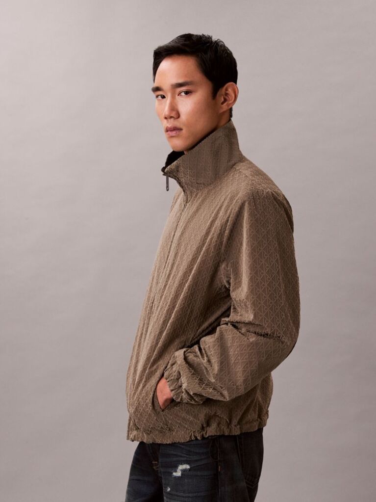 Brown Long-Sleeve Nylon Reversible Jacket  Men