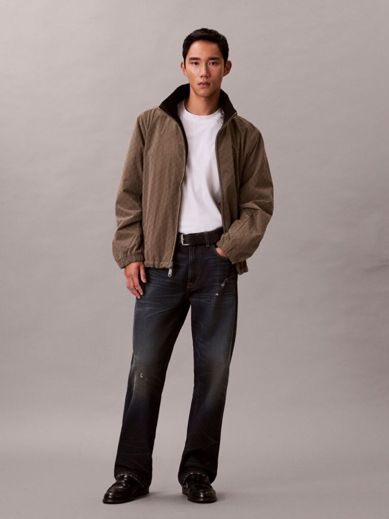 Brown Long-Sleeve Nylon Reversible Jacket  Men