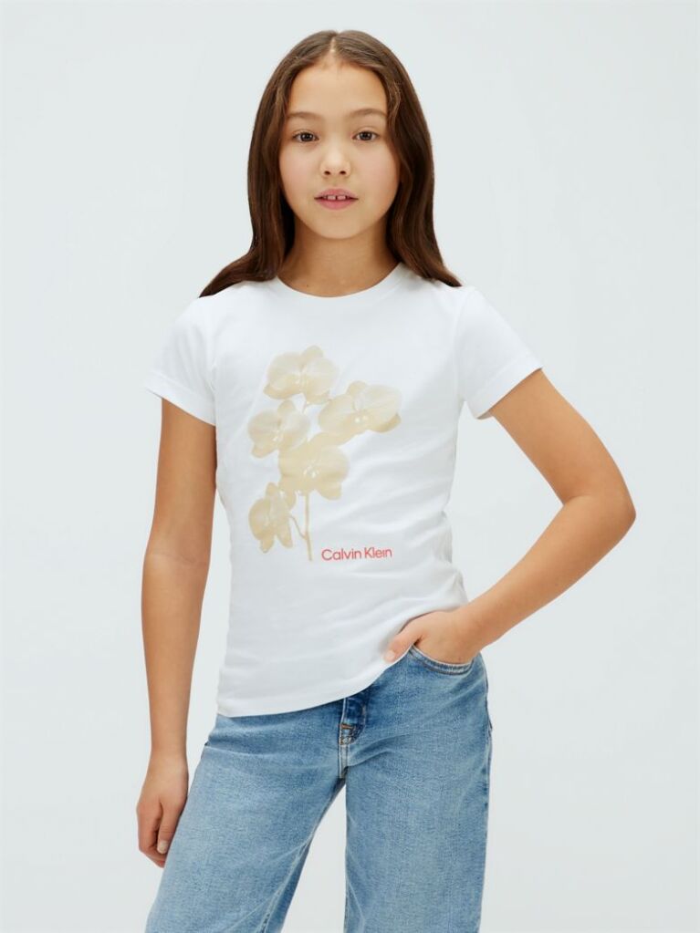 White Floral Graphic Slim T-Shirt  Girls