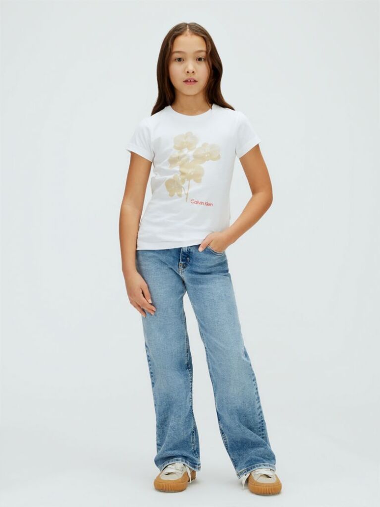 White Floral Graphic Slim T-Shirt  Girls