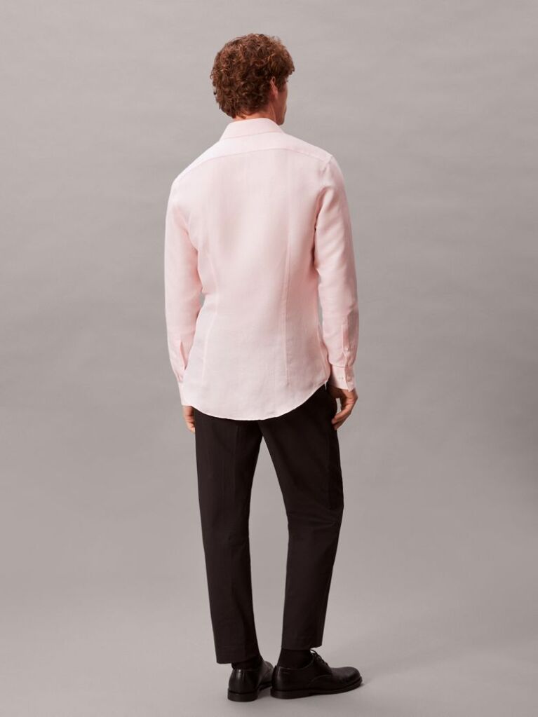 Pink Slim Linen Blend Shirt  Men