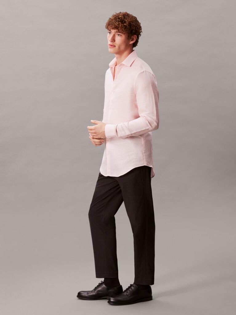 Pink Slim Linen Blend Shirt  Men