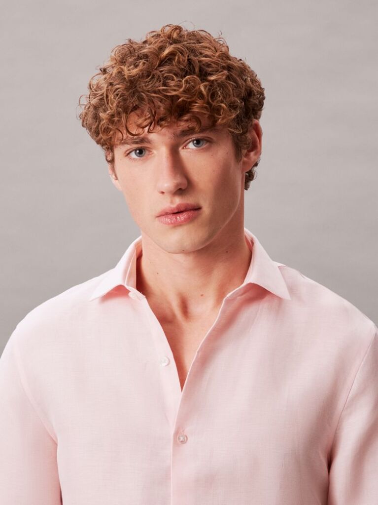 Pink Slim Linen Blend Shirt  Men