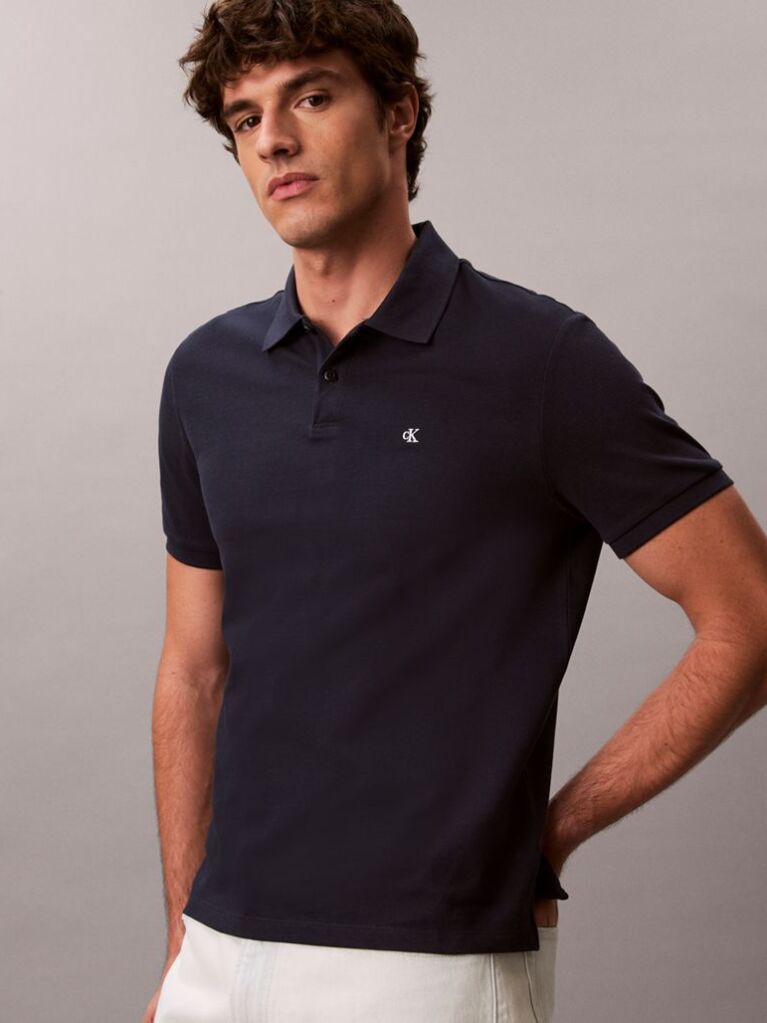 Blue Cotton Piqué Polo Shirt  Men
