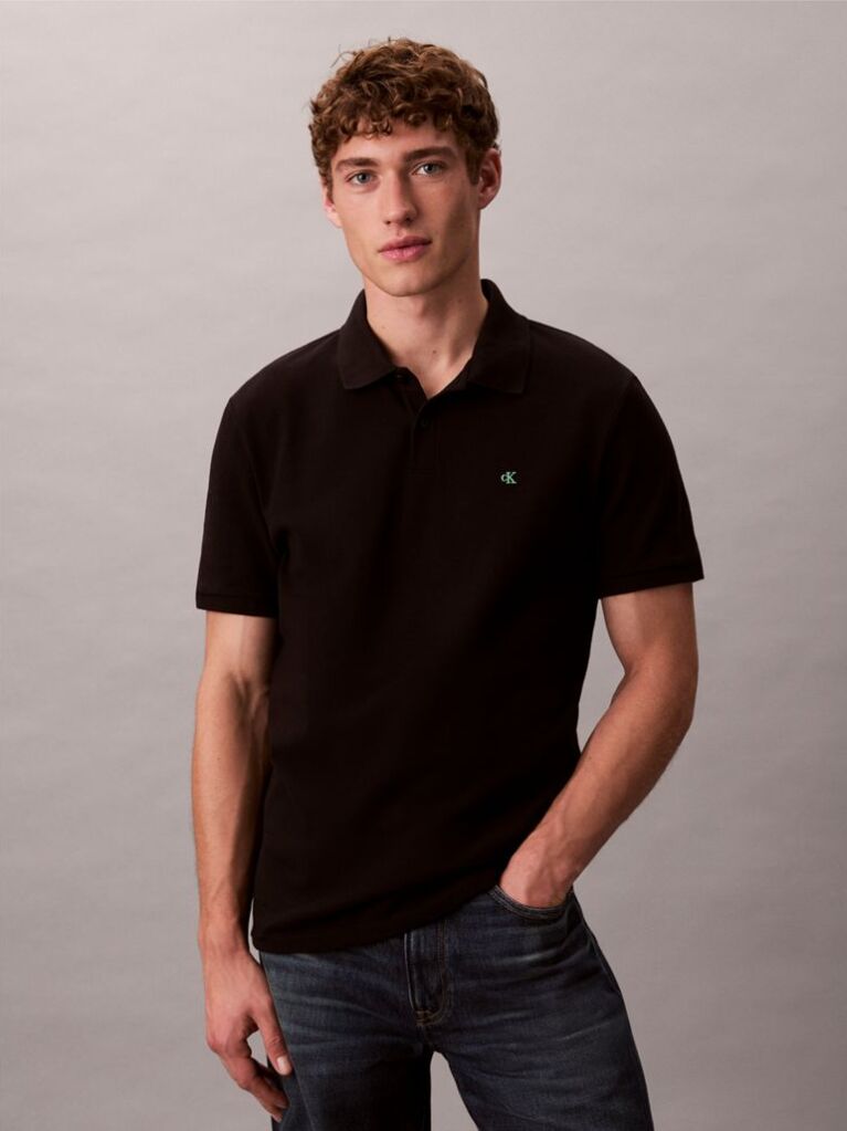 Black Cotton Piqué Polo Shirt  Men