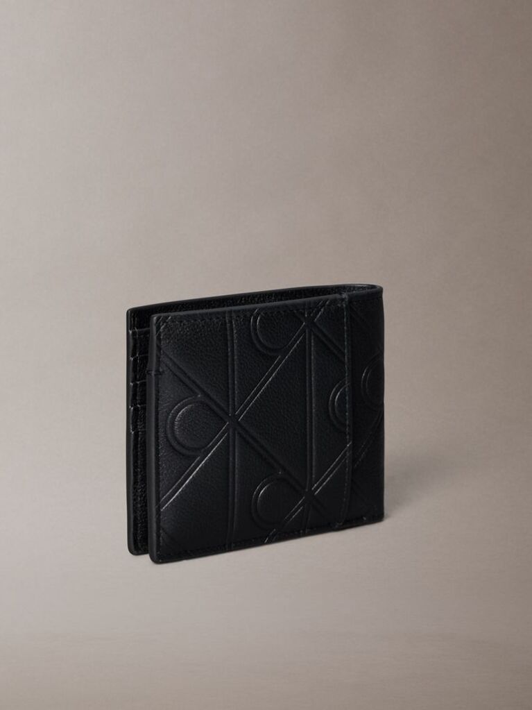 Black Textured Emblem Plaque Billfold Wallet  Men