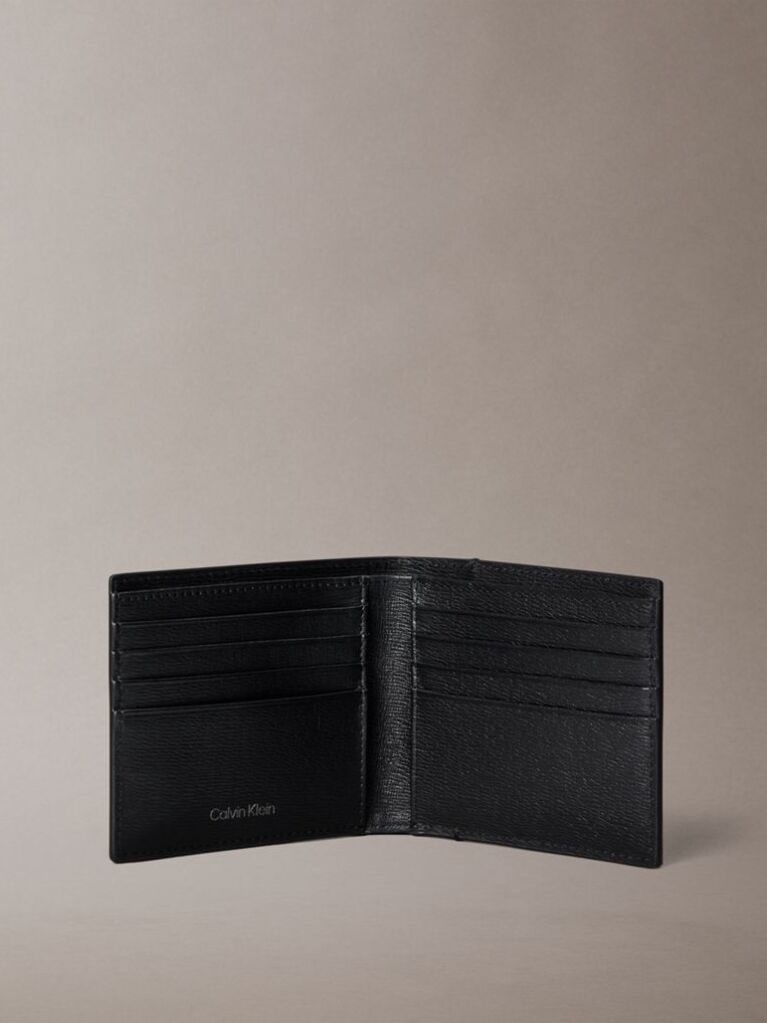 Black Textured Emblem Plaque Billfold Wallet  Men