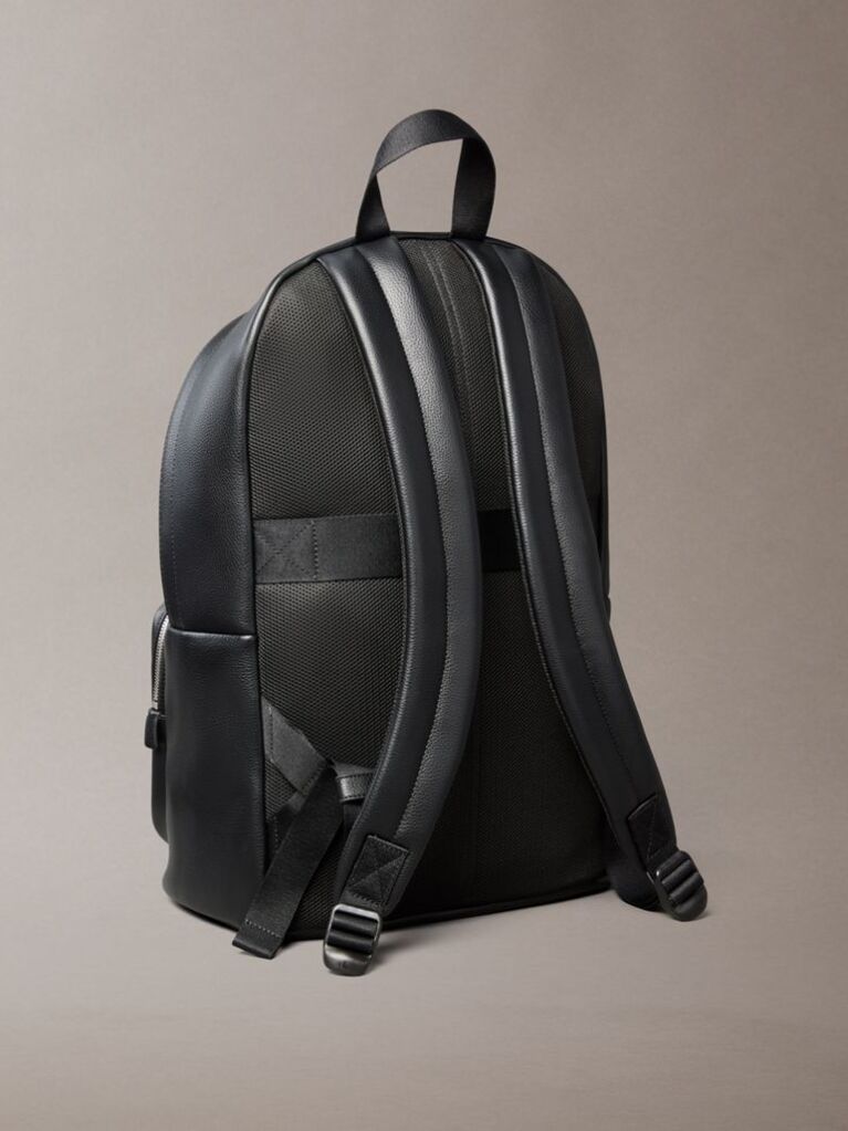 Black Micro Pebble Round Backpack  Men