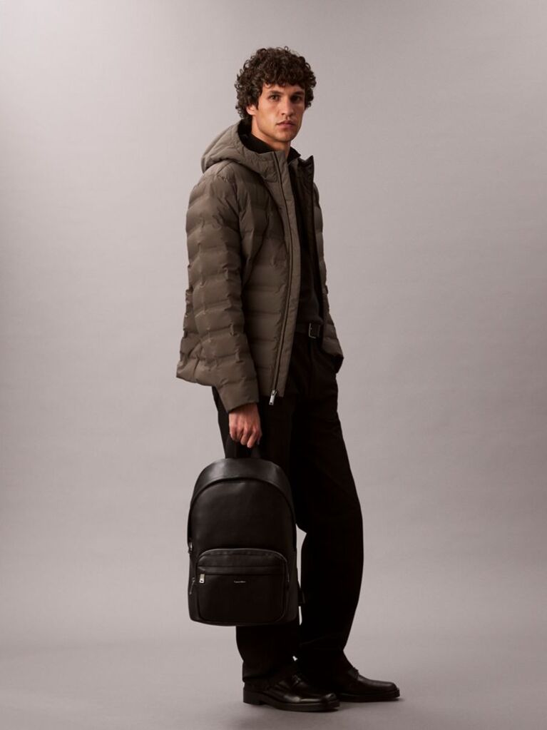 Black Micro Pebble Round Backpack  Men